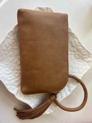 Brown Clutch with Woven Ring