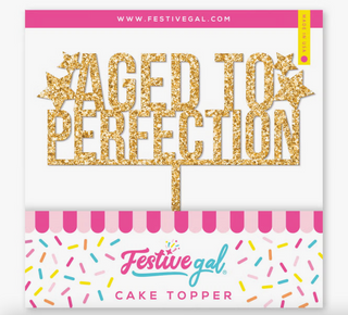 Aged To Perfection Birthday Gold Glitter Cake Topper