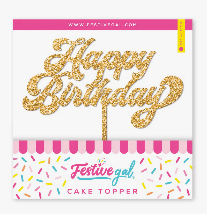 Happy Birthday Gold Glitter Cake Topper