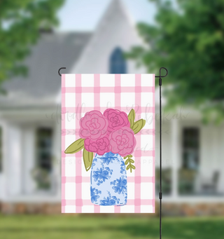 Pink Gingham Garden Flag