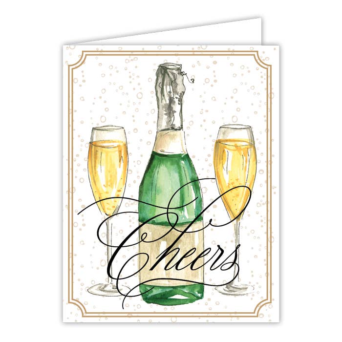 Cheers Champagne Bottle with Glasses Greeting Card